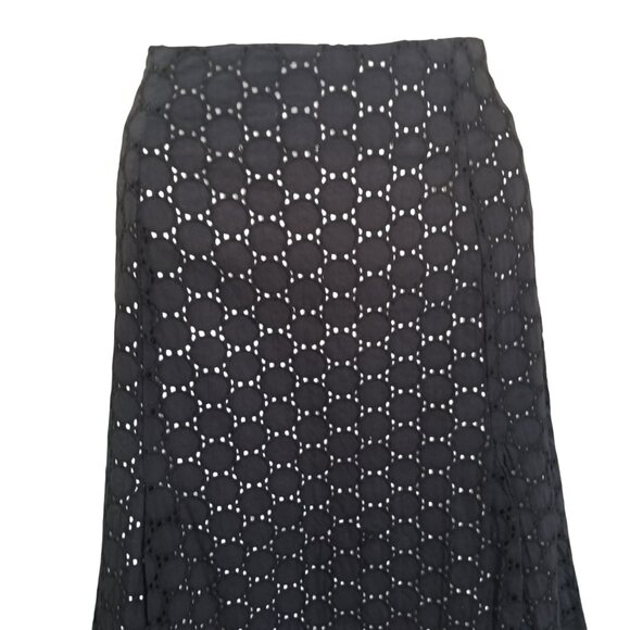 Grace Dane Lewis Cotton Eyelets Flare Skirt Lined Black Side Zip Womens Size 8 - Picture 5 of 6